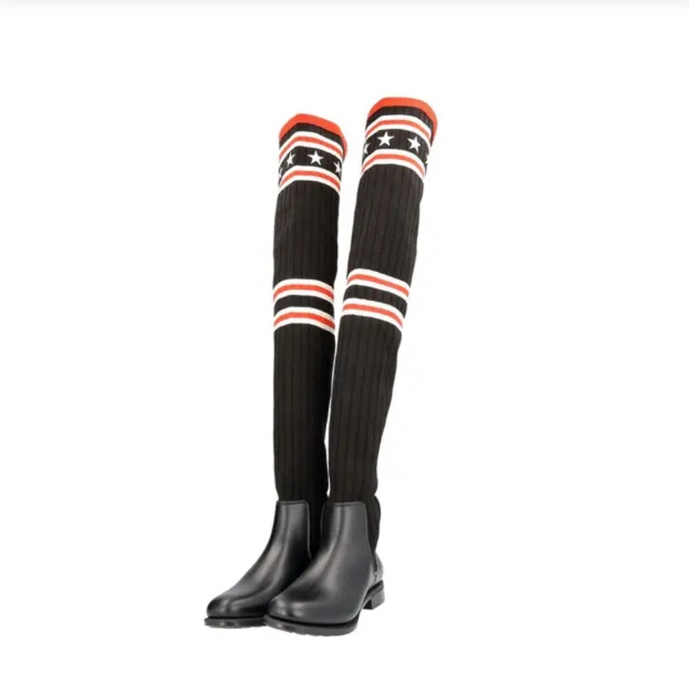 NEW GIVENCHY Knit/Rubber Storm Over The Knee Boots Black